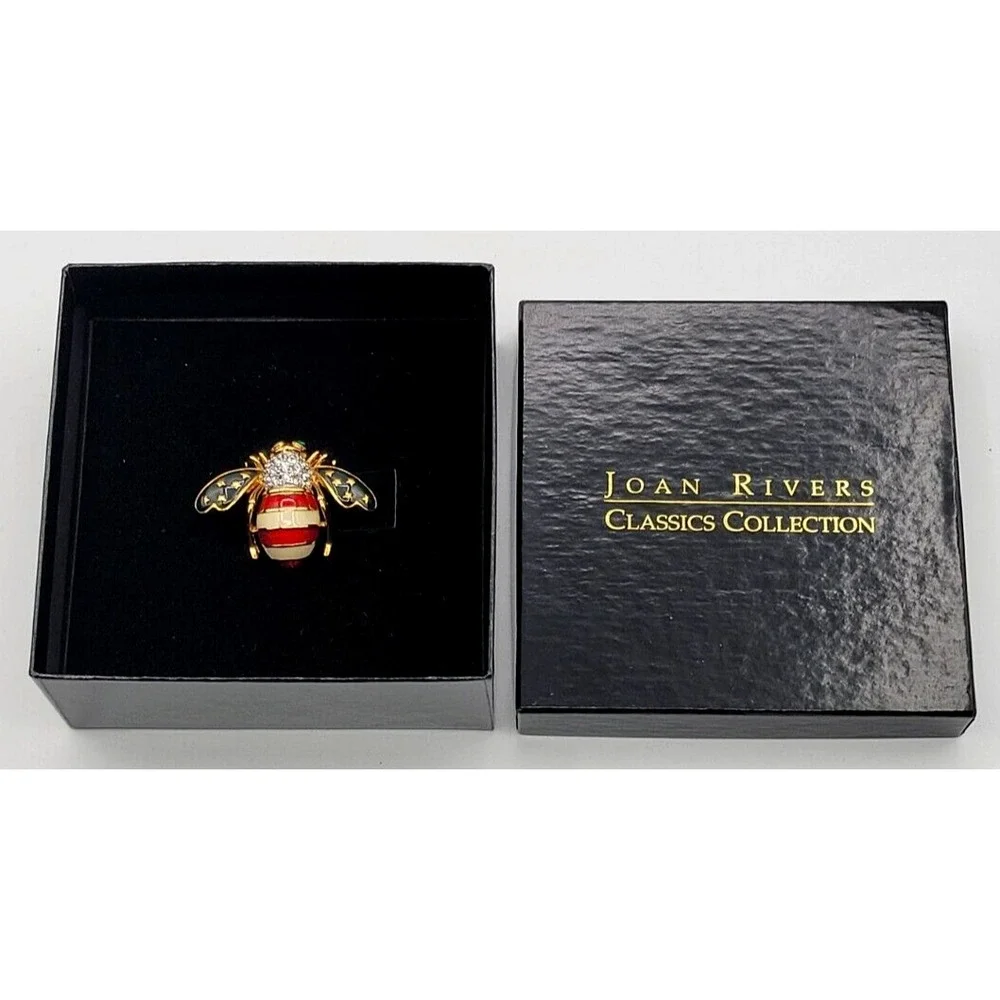 JOAN RIVERS PATRIOTIC‎ BEE RED WHITE BLUE ENAMEL BROOCH PIN WITH BOX